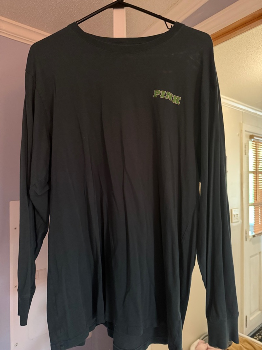 PINK Victoria's Secret Black Long Sleeve Tee with Green Logo